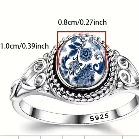 Blue Floral Ring - New - Size 8 - Picture 3 of 3